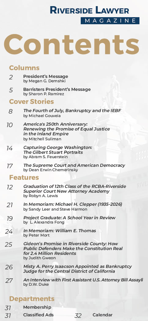 July/August 2026 Issue of the Riverside Attorney Magazine